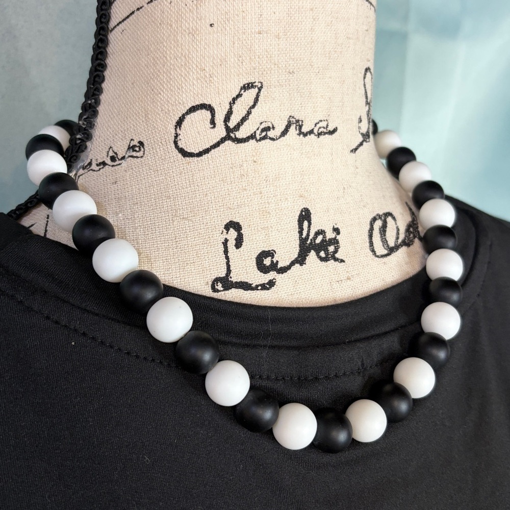Black & White Onyx Statement Necklace | 12mm Genuine Stones Minimalist Luxe